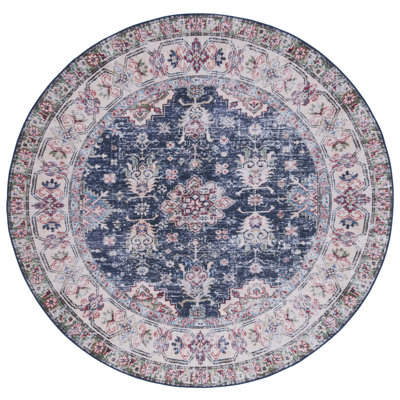 Tapis oriental en polyester tissé à la machine bleu marine / beige Pashen