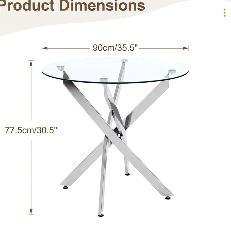 Table de salle à manger moderne avec pieds en verre 35,5 po Modern