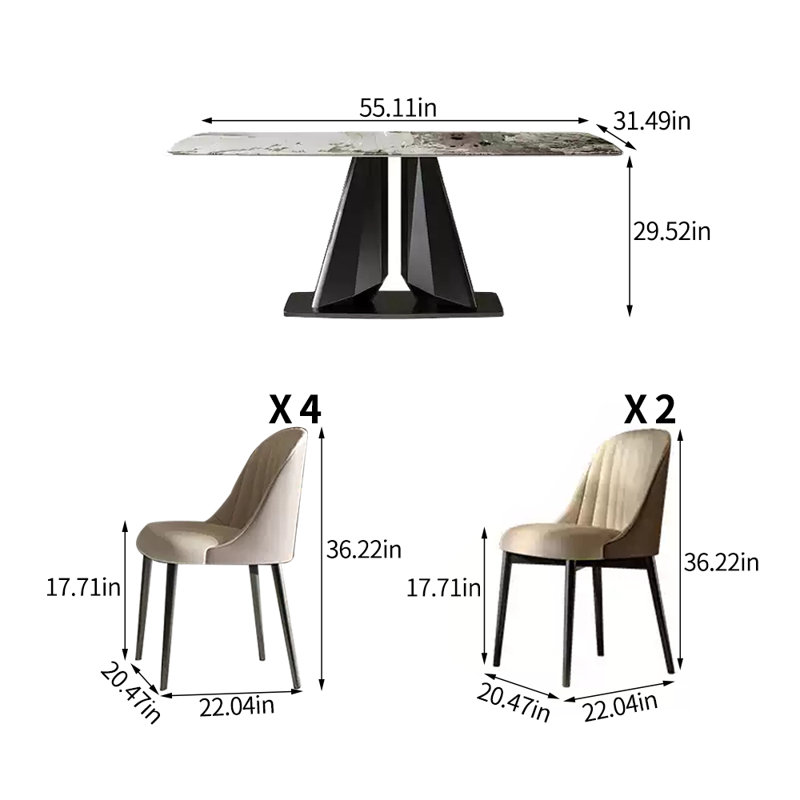 Ensemble de table de salle à manger Modern, H 29,52 po x L 55,11 po x l 31,49 po