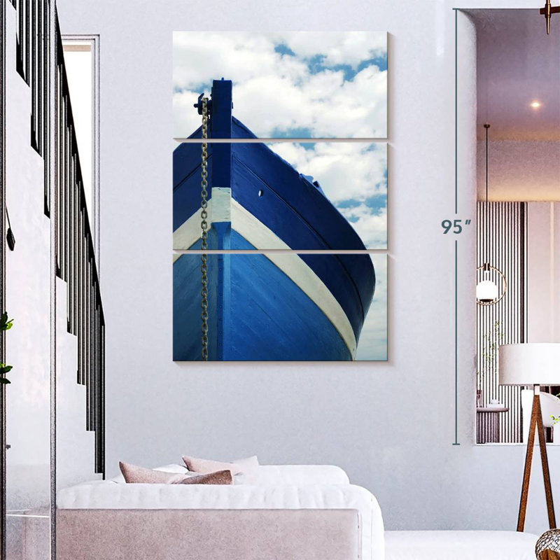 Mehar Anchored Blue Fishing Boat, 74" H x 48" W