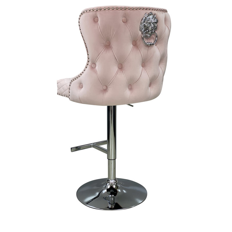 Hartfo Swivel Upholstered Adjustable Height Counter Stool with Metal Frame, Pink 