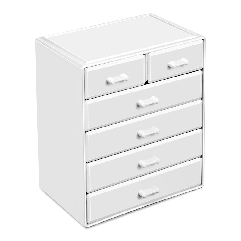 Boîte de rangement pour maquillage et coiffeuse, grande, 6 tiroirs, blanc, Blanc