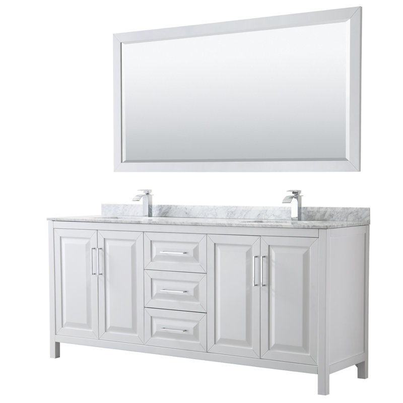 Daria 80'' W Double Vanity, White, Carrara Cultured Marble, Polished Chrome
