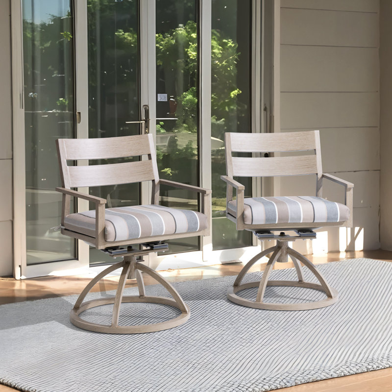 Chaises de salle à manger d'extérieur pivotantes et berçantes avec coussin Sunbrella, Brun / Gris