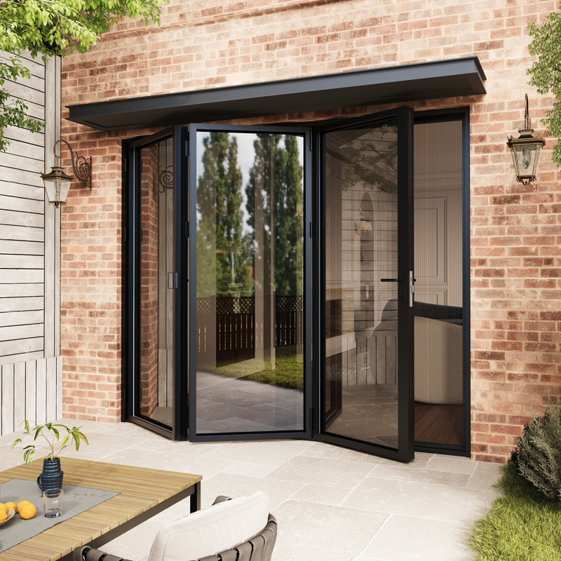 Porte de patio pliante en aluminium noire pliante à gauche de 96 po x H 80 po (3 + 0) avec 𝗥𝗲𝘁𝗿𝗮𝗰𝘁𝗮𝗯𝗹𝗲 𝗦𝗰𝗿𝗲𝗲𝗻 