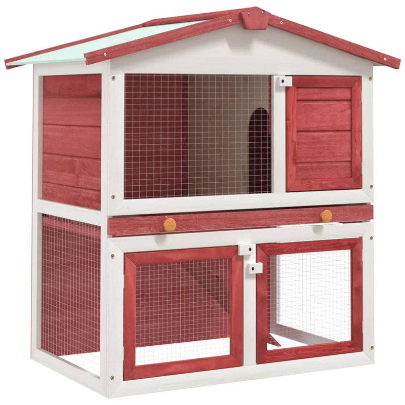 Melina Weather Resistant Rabbit Hutch, Red/White