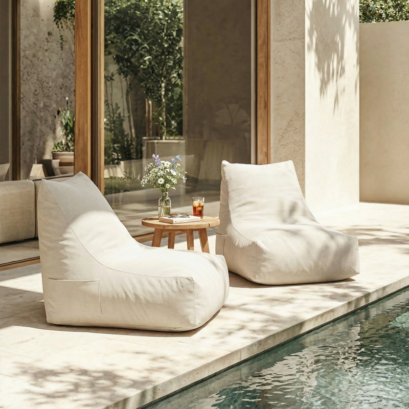 Aira Outdoor Bean Bag Lounge Chair, Beige