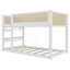 Lit superposé simple au-dessus d'un lit simple avec tablettes de rangement et garde-corps en rotin-1153337671
