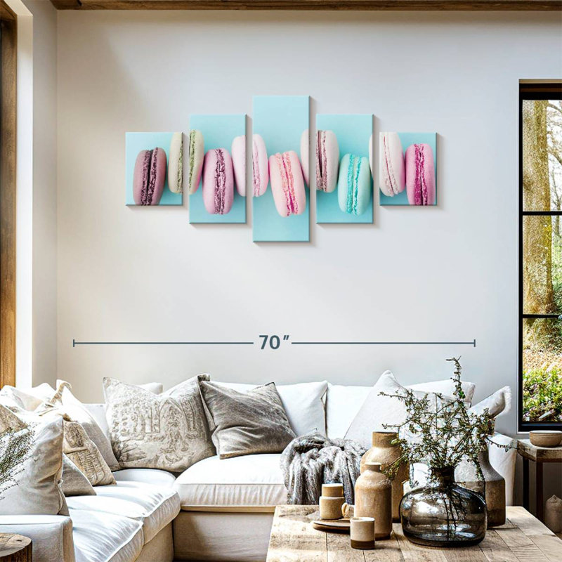 Délectable macarons sur toile, 5 pièces, H 55 po x l 24 po x P 1,25 po