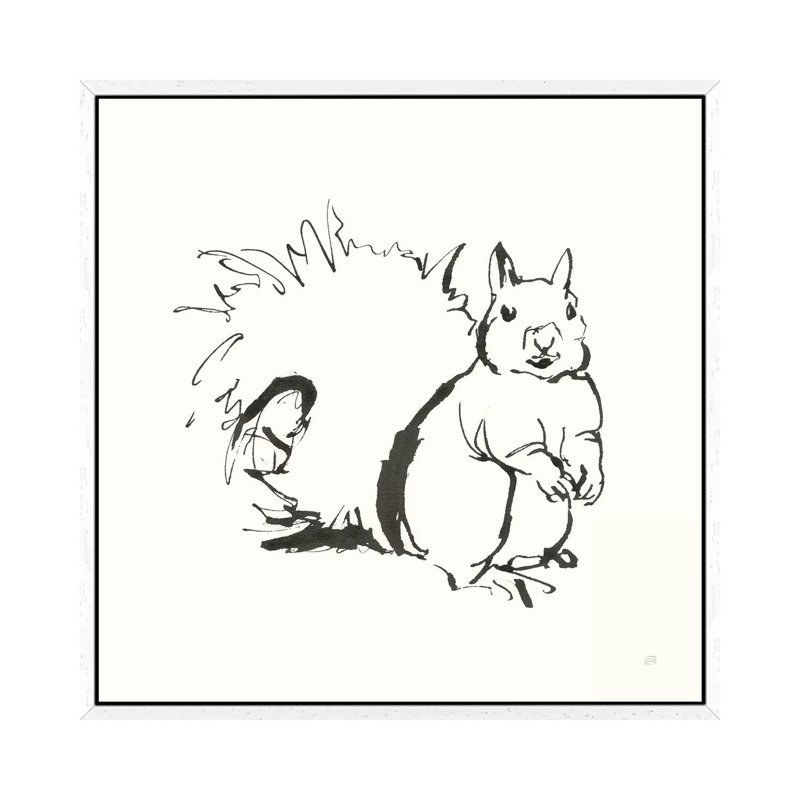 Line Squirrel by Chris Paschke - Painting on Canvas, White Framed Canvas, 45.72cm H x 45.72cm W x 3.81cm D