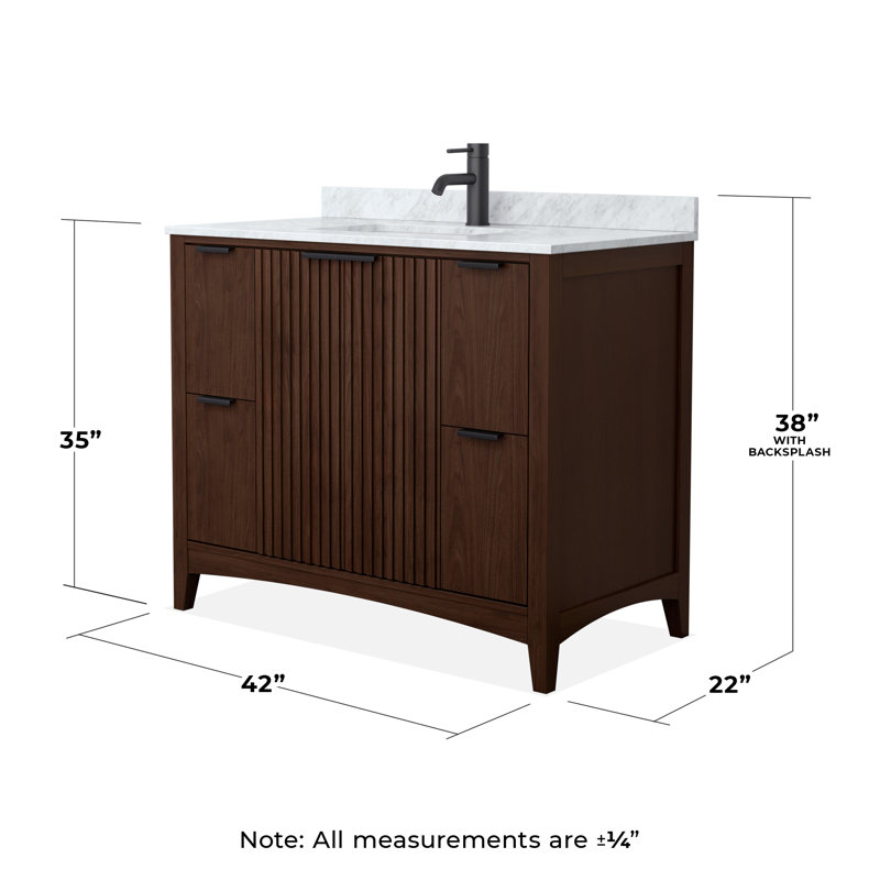 Meuble-lavabo simple avec plateau en marbre Palmilla, Brun, Noir mat, 42"