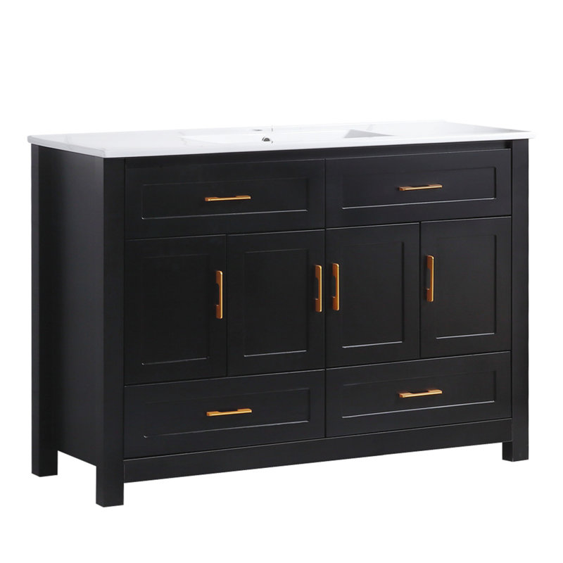 Ensemble de meuble-lavabo avec lavabo en céramique, Noir, noir, noir, noir