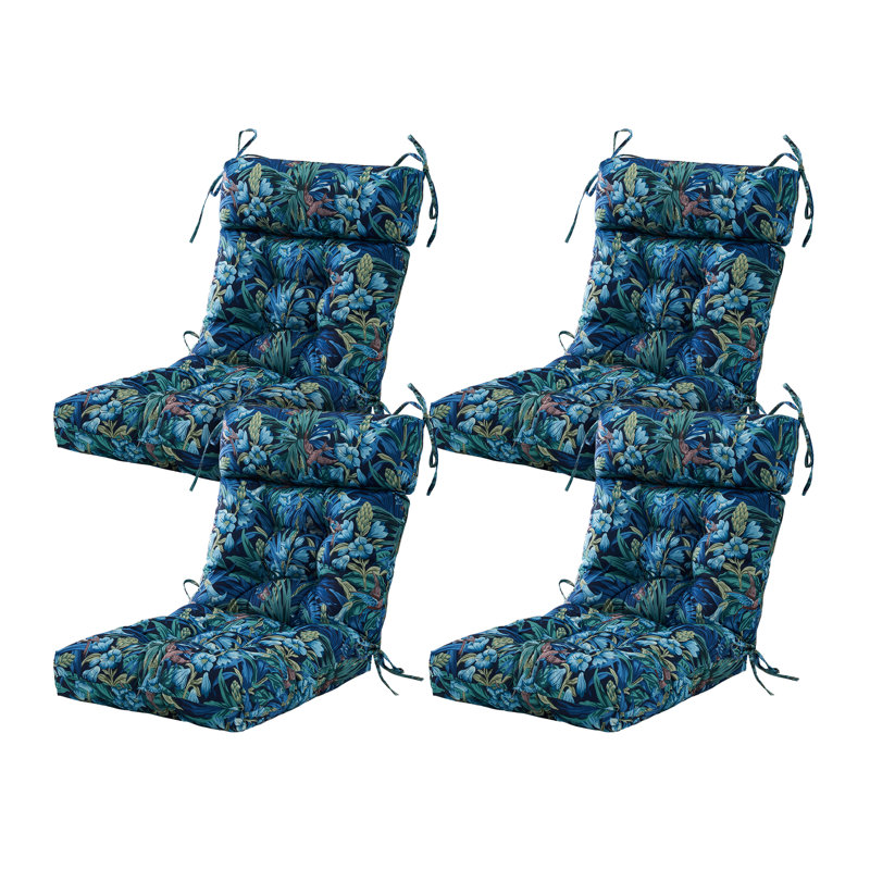 Outdoor 4'' Seat / Back Cushion, Blue Flowers
