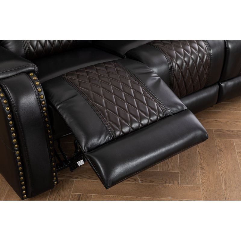 Ensemble de salon inclinable en cuir trois tons Ilyia, Similicuir brun / noir