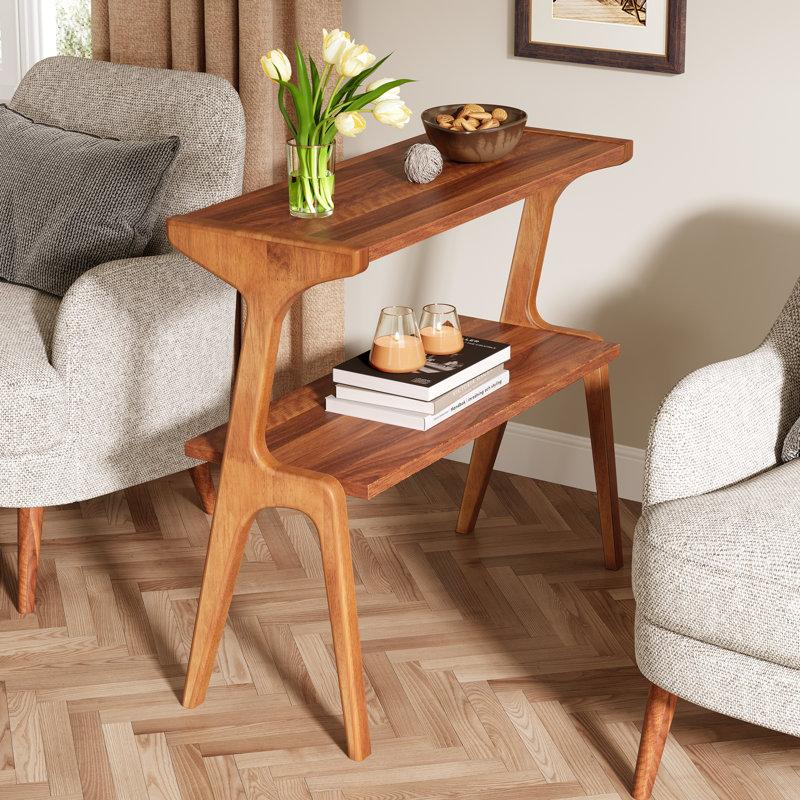 2-Tier Slim Sofa End Table, Walnut