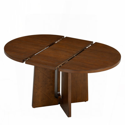 Solid Wood Round Extendable Dining Table – 41.3" to 57.3" with 16" Leaf, Brown