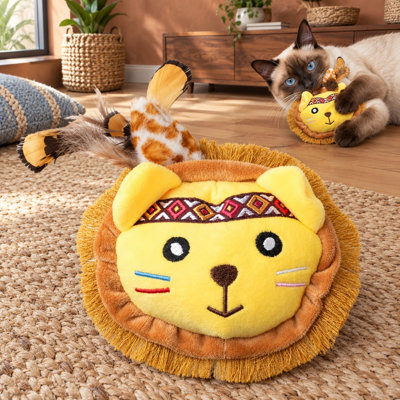 En forme de lion, ce jouet en peluche douce à base de plumes et d'herbe à chat est conçu pour soulager l'anxiété et l'ennui des chats d'intérieur.