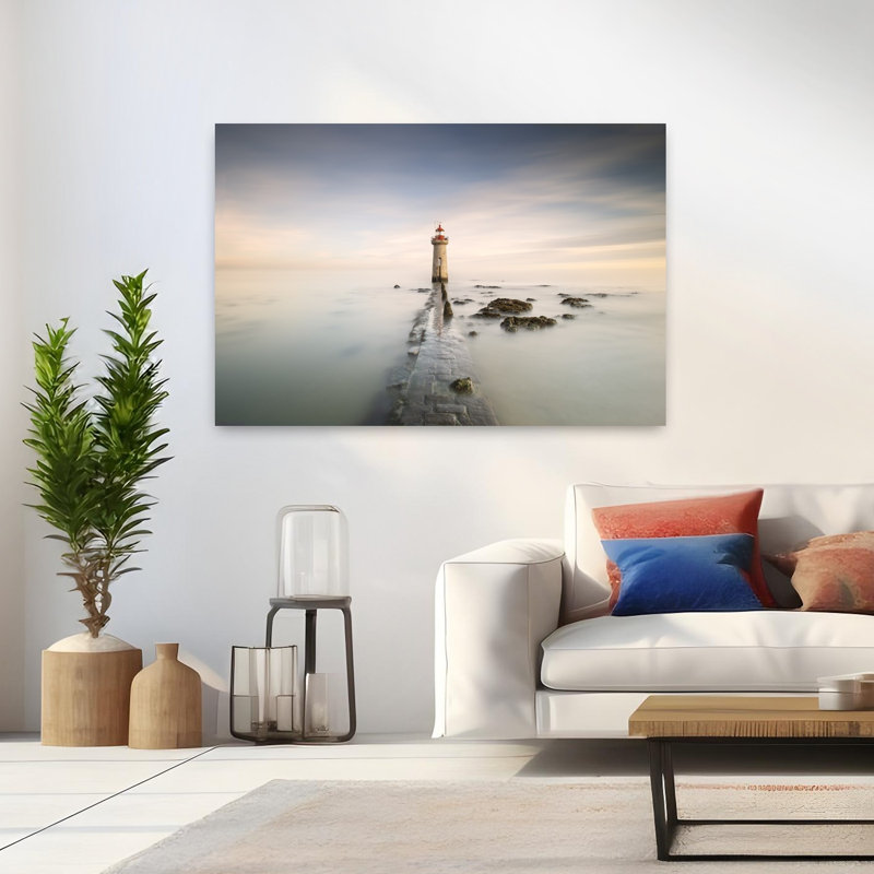 Beut - Lighthouse Abstract Coastal Architecture Wall Art, 32" H x 48" W