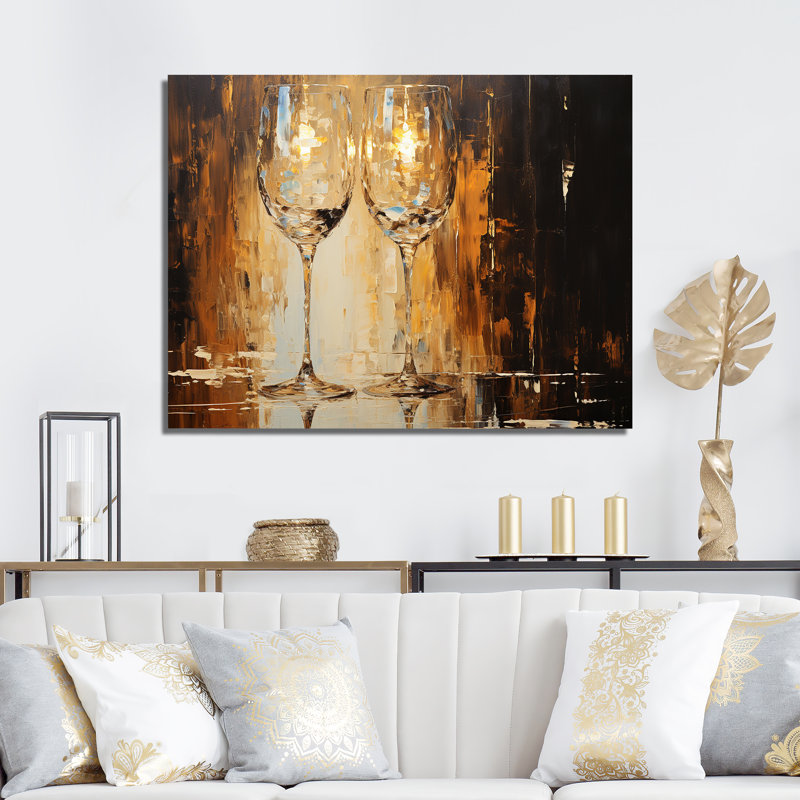 Or et bulles de verre champagne - Art mural champagne, Toile tendue, H 16 po x l 32 po x P 1 po