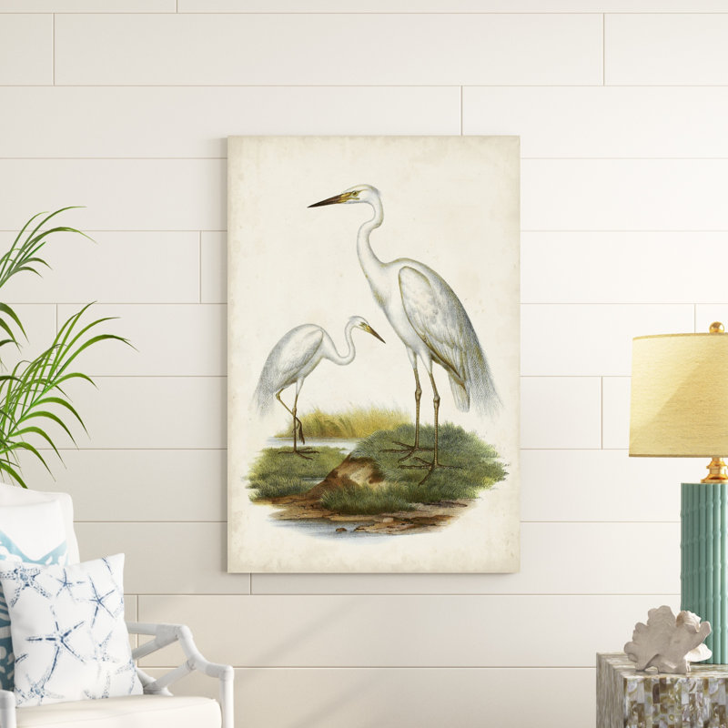 Oiseaux d'eau antiques V - peinture sur toile tendue, H 48 po x l 32 po