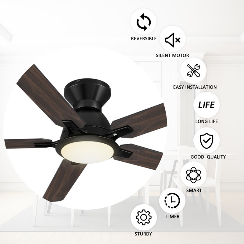 52" Smart Ceiling Fan with Light, Black, Gray Oak