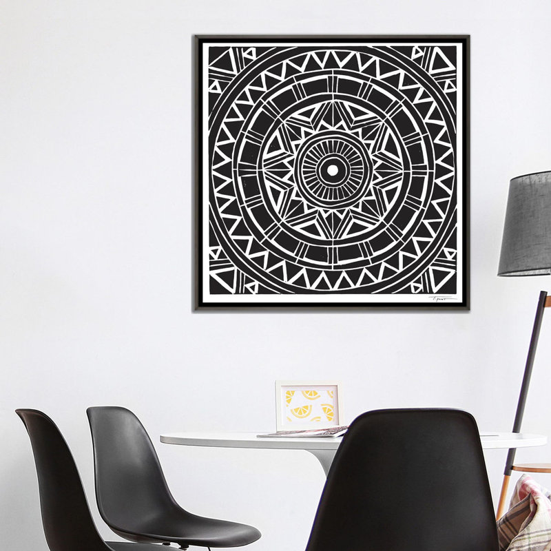 Radial Tribal Design - impression d'art graphique, H 37 po x l 37 po x P 1,5 po, Toile encadrée de bois rustique foncé