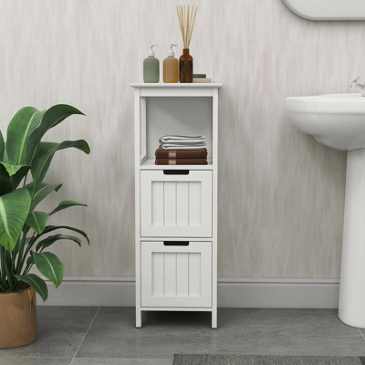 Armoire de rangement de salle de bain avec 2 tiroirs et 1 tablette de rangement, armoire de rangement autoportante en bois
