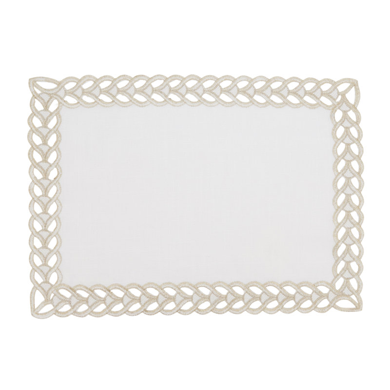 Gold Braid Embroidered Metallic Border Placemats 14" W X 20" L, Set Of 4