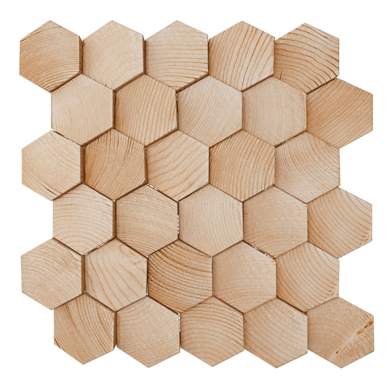 Small Honeycomb Pine Wood Mosaic Wall Tile
