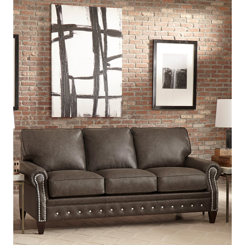 Virdia 80'' Upholstered Sofa, Gray Top Grain Leather