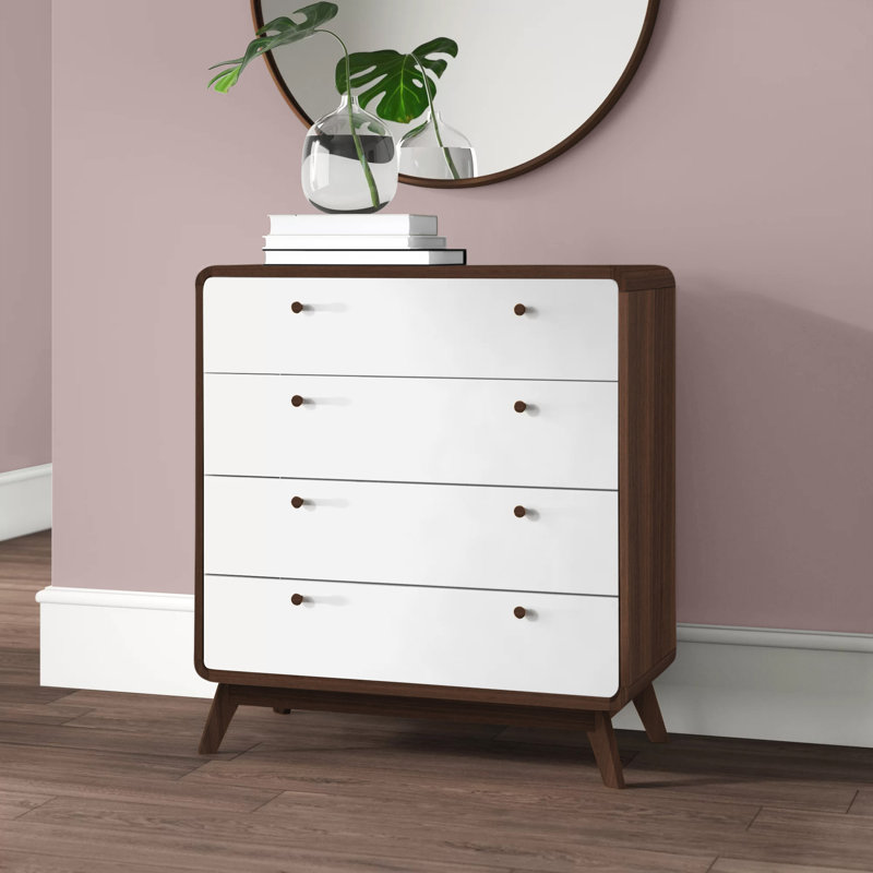 Justine 4 Drawer 80Cm W Chest of Drawers, Walnut/White