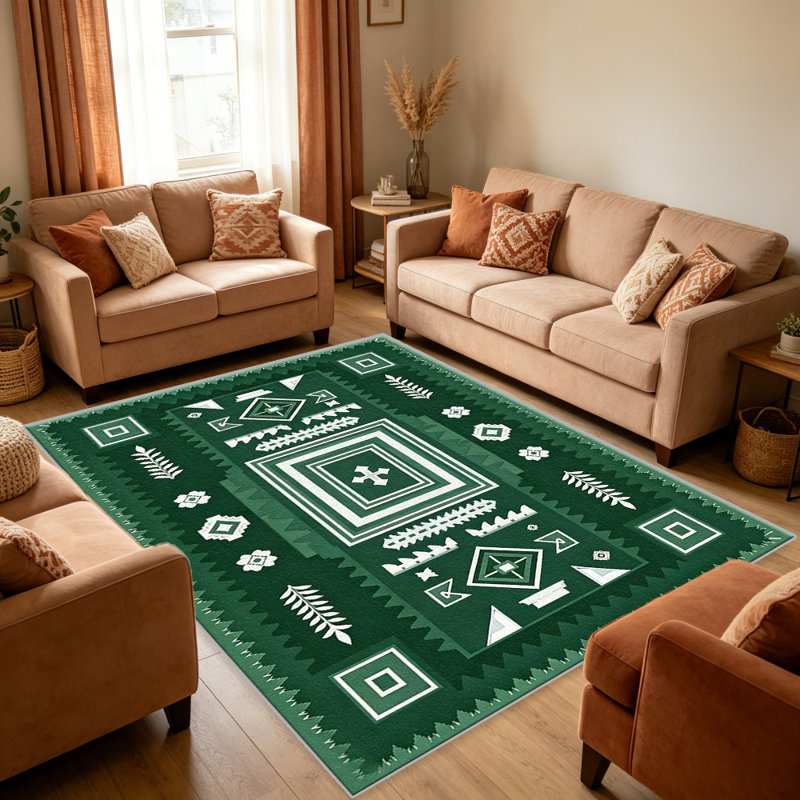 Forest Green Cross carpet-easy to clean, machine-washable, soft and comfortable; suitable for door mats, kitchens, living rooms, bedrooms, corridors, and laundry areas. Easy to clean, durable carpet for home decoration.