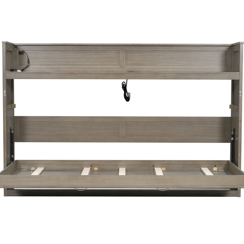 Lit simple TG avec bureau, DEL à 3 couleurs, charge, finition gris délavé, coffre-fort pour les petits espaces, Gris délavé