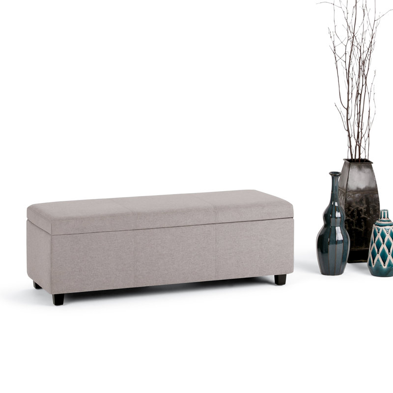 Avalon 48"W Upholstered Linen Look Fabric Contemporary Rectangular Lift-Top Storage Ottoman Bench with High-Density Foam