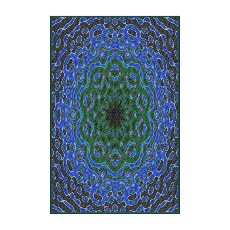 Tapis bleu/vert tissé à la machine, Rectangle 2 pi x 4 pi