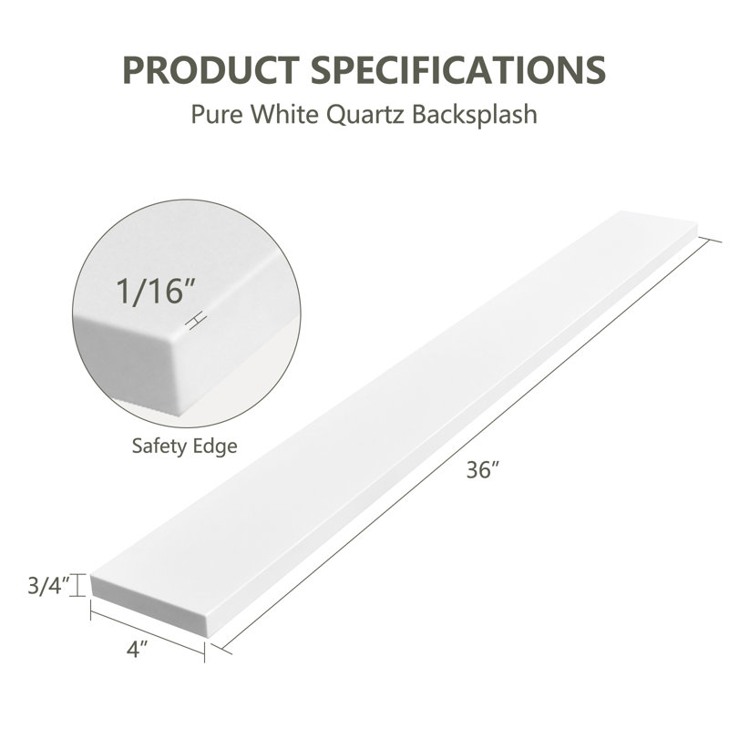 36" Premium White Quartz Backsplash for Bathroom Vanity Top