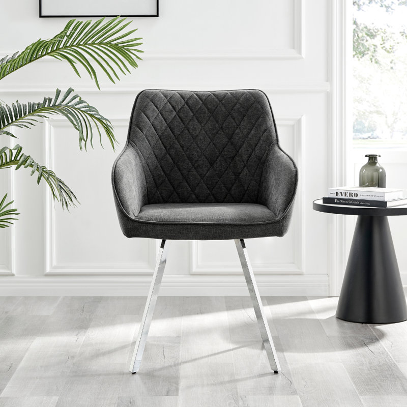 Eubanks Luxury Fabric Upholstered Dining Chair with Chrome Metal Legs - Modern Home, Silver, Dark Grey