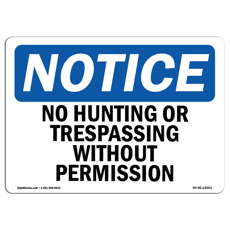 Pas de chasse ni d'intrusion sans signe en aluminium 12 x 18