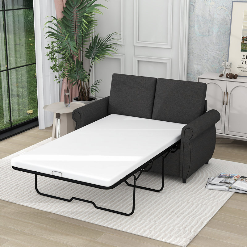 Divan-lit tapissier Abrian, canapé-lit escamotable, causeuse avec matelas simple, Gris