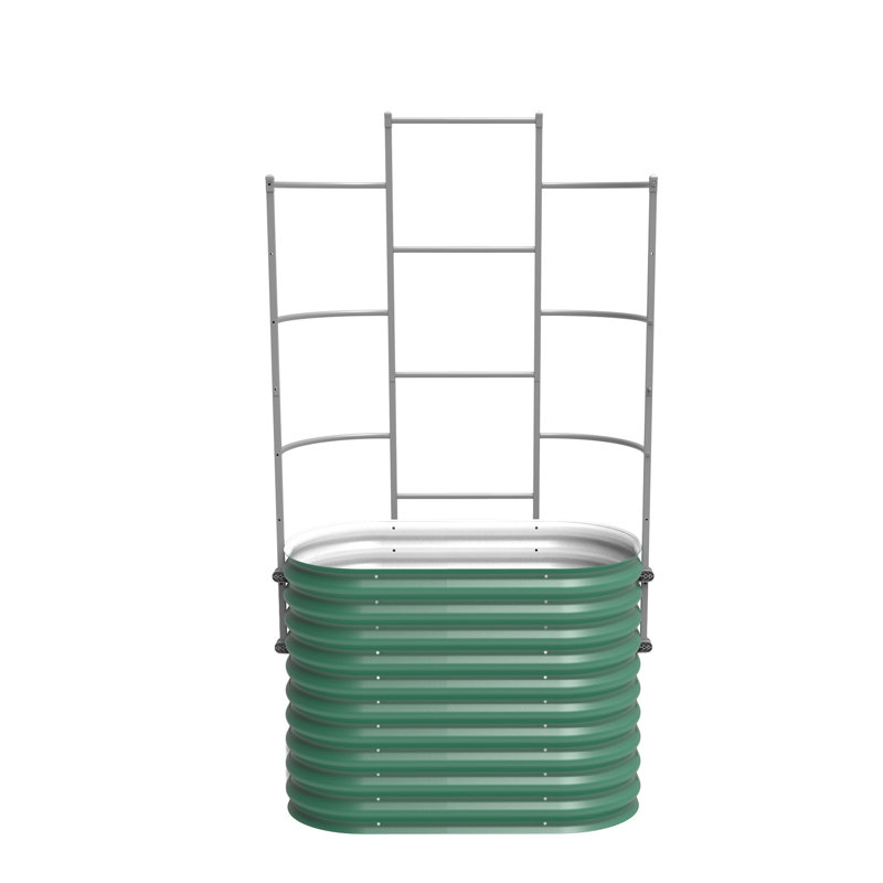 32" Tall 4 In 1 Modular Metal Outdoor Raised Garden Bed With Trellis, 78" H x 42" W x 42" D, Olive Green