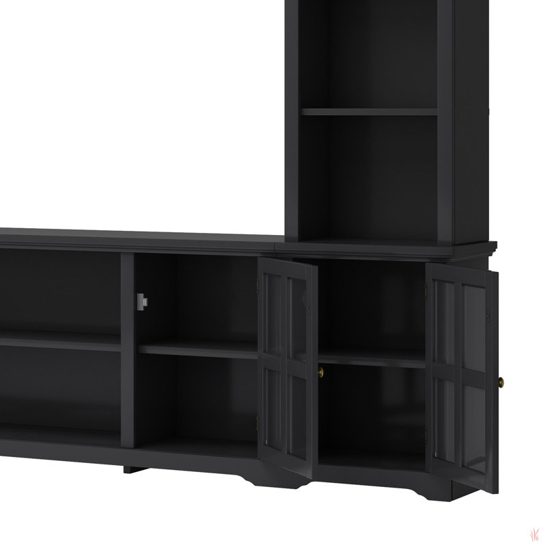 Minimalism Entertainment Wall Unit With Bridge, Modern Tv Console Table For Tvs Up To 70", Multifunctional Tv Stand With Tempered Glass Door