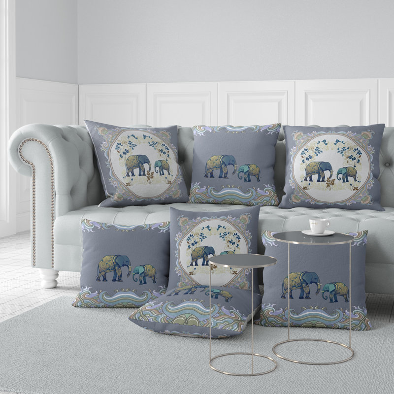 Gray Faux Suede Elephant Garden 16" Reversible Throw Pillow