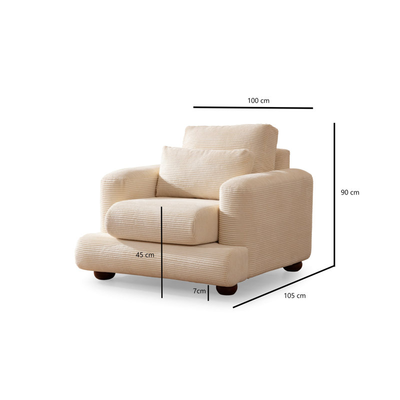 Élégant canapé 1 place, beige, 39,4 x 41,3 x 35,4 pouces | Structure en bois de hêtre et en carton, tissu 100% polyester | 28 pieds en mousse pour plus de confort, pieds ronds en noyer | Coussin portatif, nettoyable à sec, parfait pour les salons