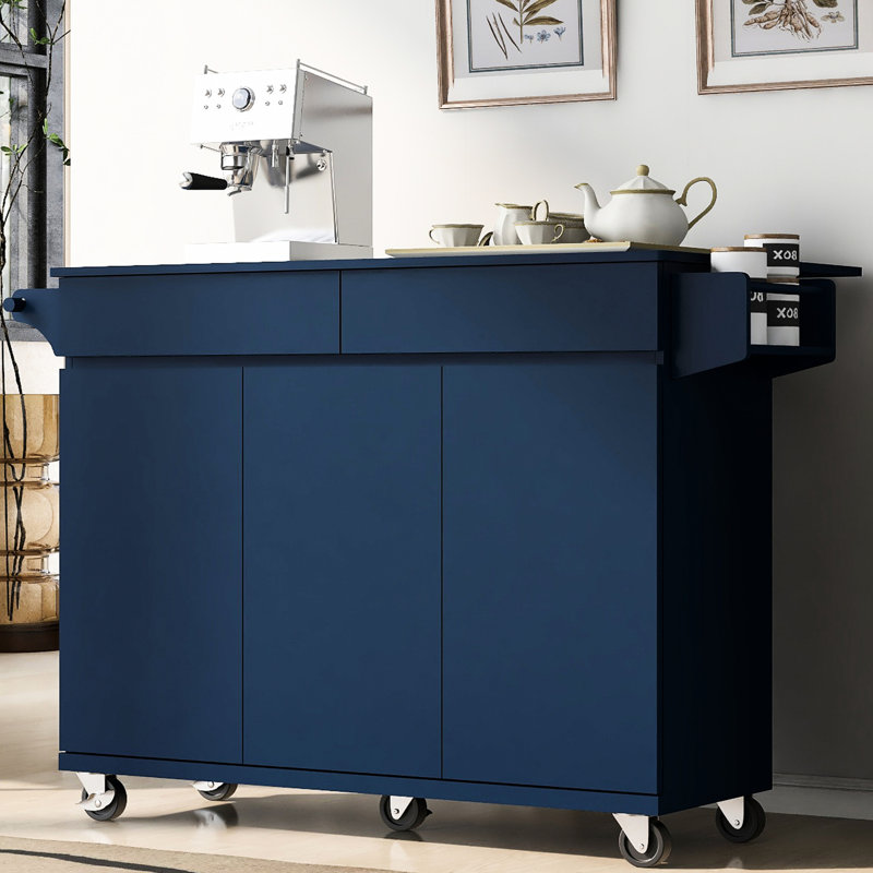 Armoire de cuisine bleu marine avec porte-serviettes et porte-épices