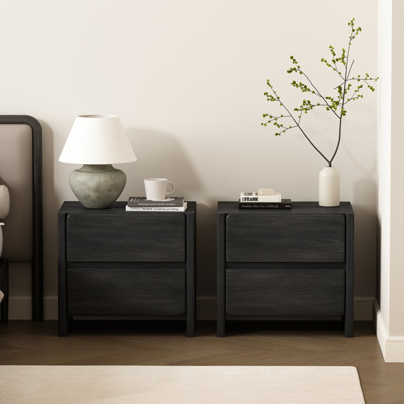 Linda 24" Modern Nightstand with 2 Drawers in Charcoal Gray, Charcoal Gray