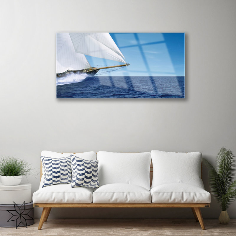 Landscape Boat Sea - Unframed Photograph on Glass