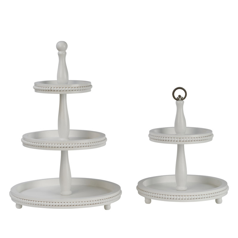3 Tier Wooden Beaded Display Stand , White