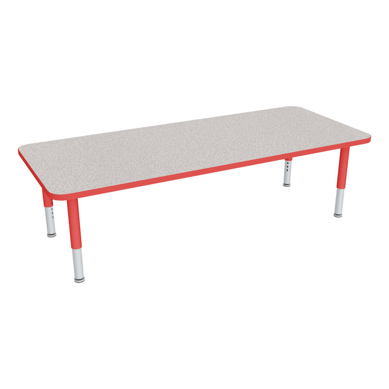 Table d'activités préscolaire rectangulaire à hauteur réglable avec roulettes, L 60 po x l 36 po, Gris nebula, Rouge