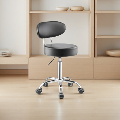 Shop Stool with Backrest, Pneumatic Garage Seat/Work Stool with Wheels, 300 lbs Load, Adjustable Roller Creeper Seat, 360° Swivel Padded Workshop Stool