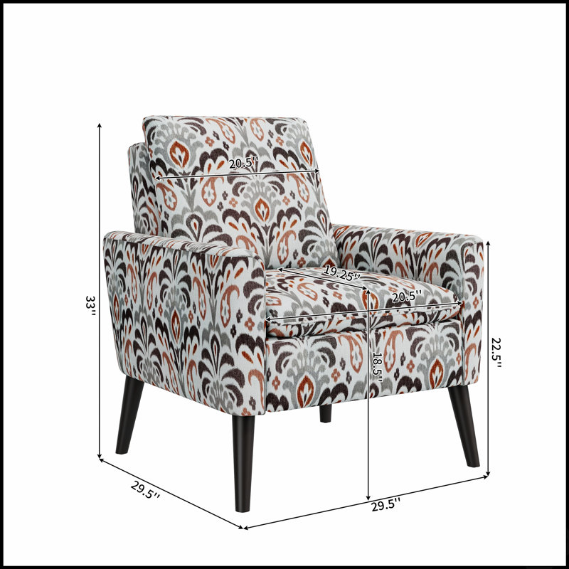 Chaise compacte avec accoudoirs décoratifs pastel et floraux avec pieds en bois massif, parfaite pour les petits espaces et les décors modernes